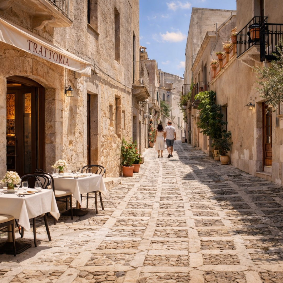 stradina-mediterranea-con-trattoria-e-coppia